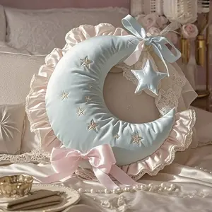 Moon-Shaped Plush Pillow, Lightweight Cushioning Soft Padded Polyester Cushion, High-End Home Decor Accent for Girls’ Bedrooms, Soft Padded Cushion
