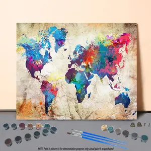 Colorful World Map Pattern DIY Painting Kit without Frame, 1 Set DIY Painting By Numbers Kit, Wall Art Decoration for Home Living Room Bedroom