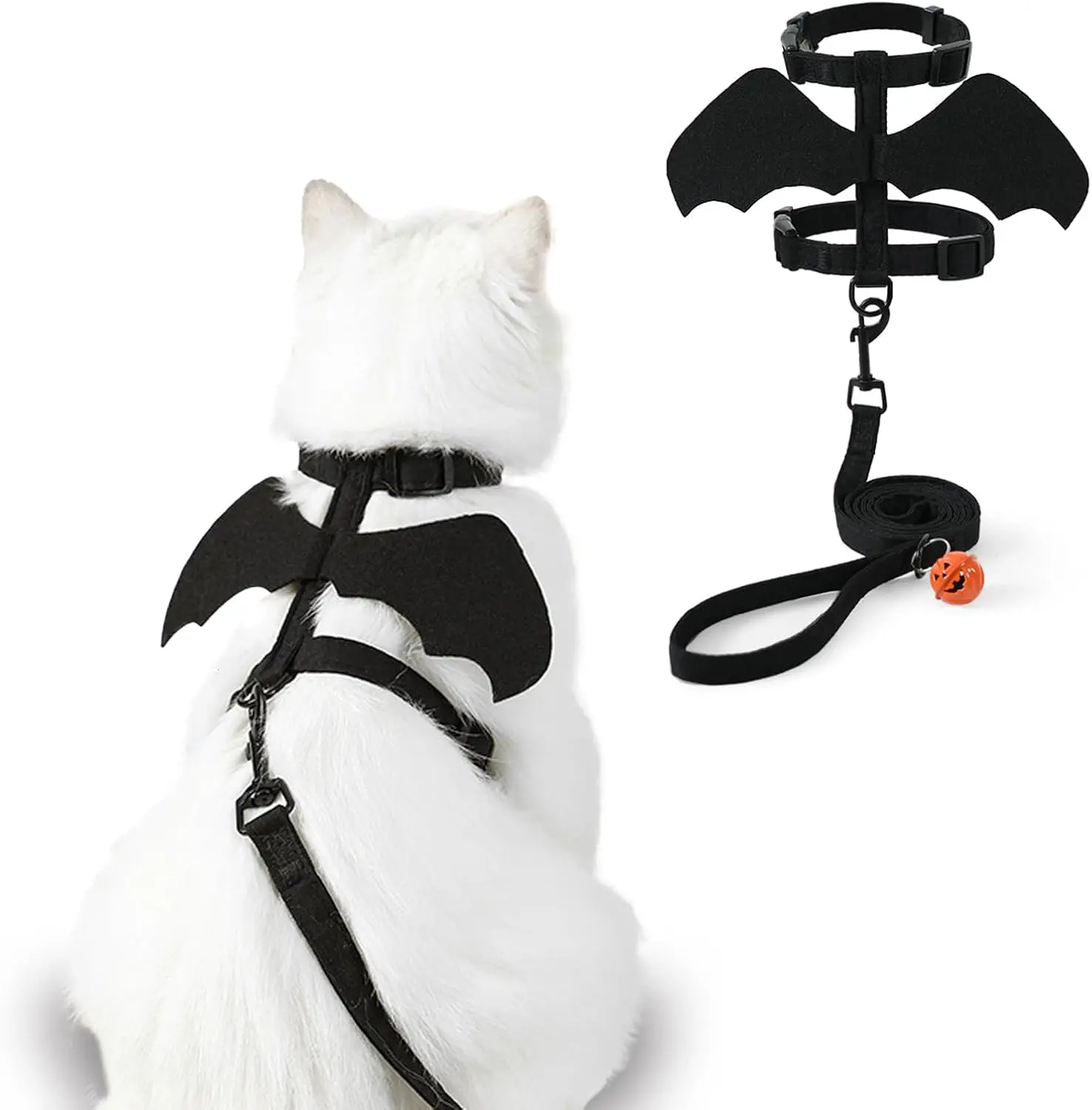 Cat Harness and Leash, Cat Halloween Costumes with Bat Wings Escape Proof Soft Adjustable Vest, Easy Control Breathable Halloween Costumes Harness for Small Dogs Cats Rabbits (S)