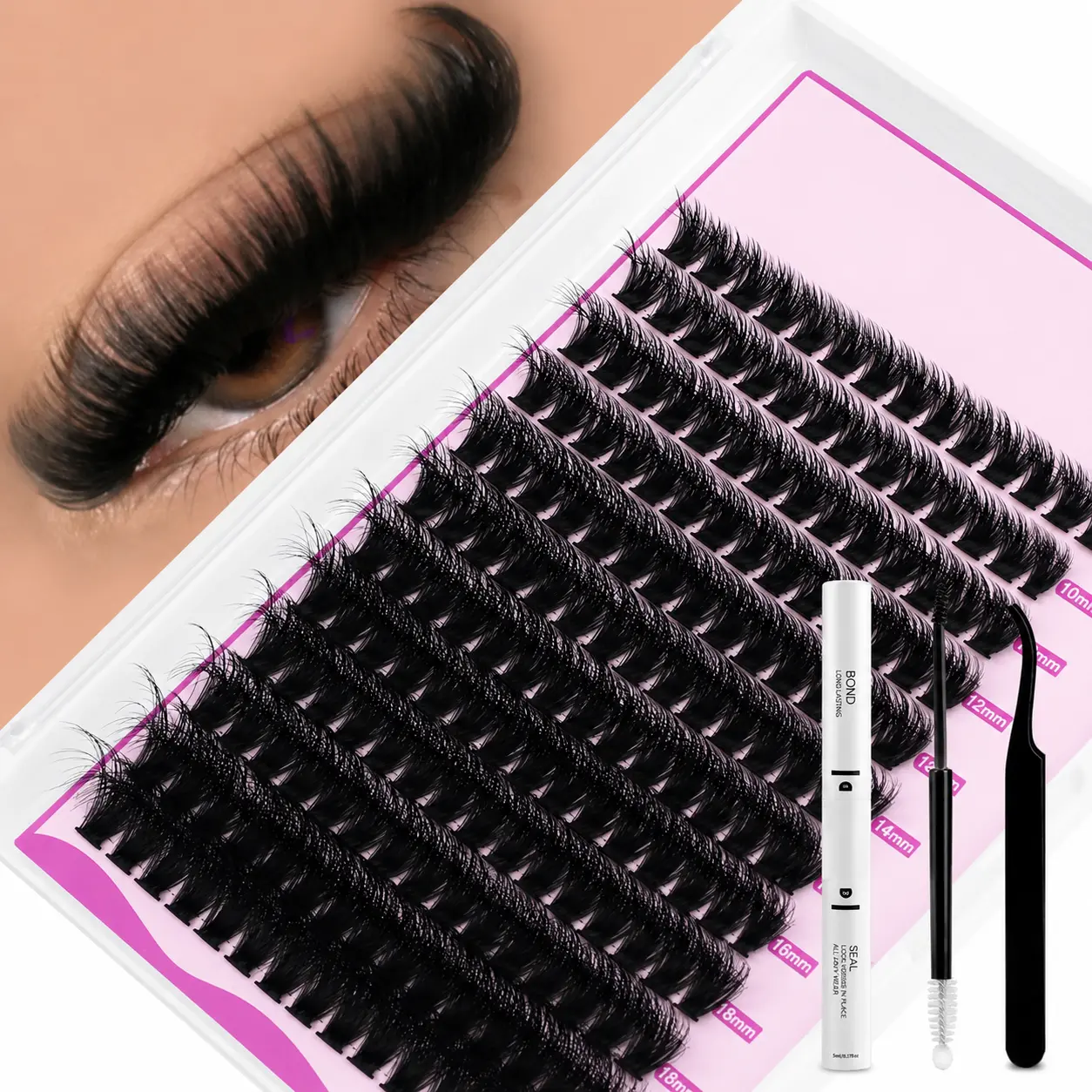 80D Lash Clusters Kit - Lightweight, 10-18mm D-Curly 3D Wispy Thick DIY Eyelash Extensions for Personal Makeup Use