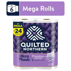 Quilted Northern Ultra Plush - 6 Mega Rolls, 3X More Absorbent*, 3-Ply for Extra Softness and Comfort