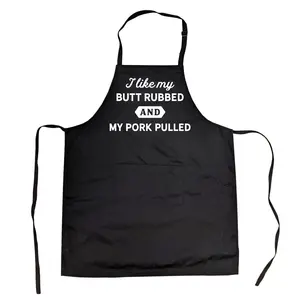 Cookout Apron I Like My Butt Rubbed and My Pork Pulled Funny Grilling chef bbq Funny Aprons Adjustable Household Items Graphic Print Funny Food Cover Novelty Cooking Aprons for Men Black