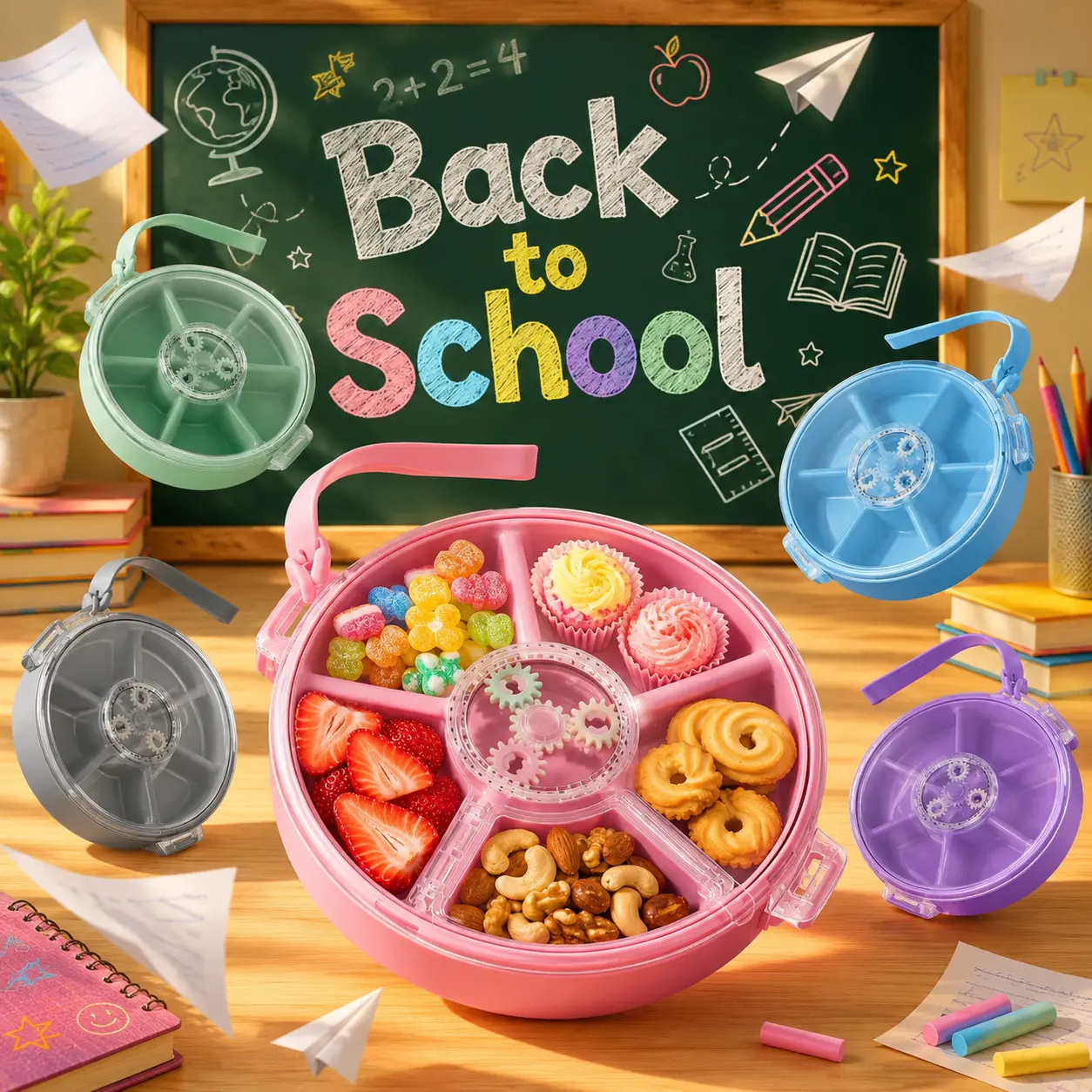 Pawtong Silicone Sturdy Kids Divided Snack Box with Airtight Lid, Lightweight 5-Compartment Reusable BPA-Free Lunch Container with Hand Strap, Portable Tray for Birthday, School Lunch, Camping#Summerwins snackle boxes campingessentials, Snack Container
