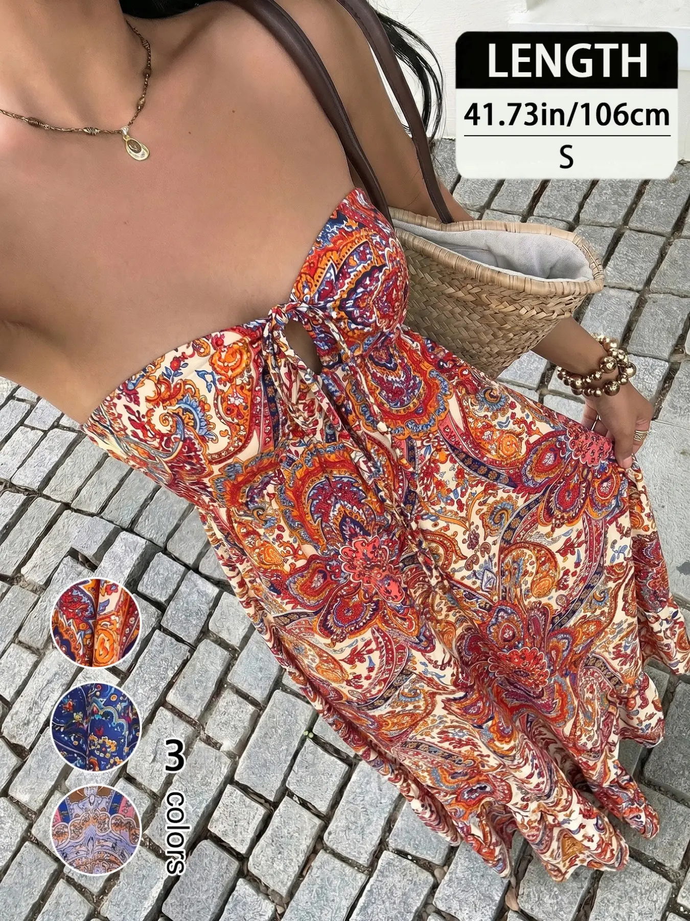 Elegant Summer Paisley Printed Halter Dress, Bohemian Summer Dresses Women's Vacation Style Boho Casual Style Sleeveless Dress with Backless Design, Perfect for Casual Wear