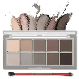 10 Colors Matte Eyeshadow Palette, Taupe Brown Nude Eye Shadow Palette Makeup, Neutral Grey Smokey Eye Pallete, Ultra-Blendable, Long Lasting Natural Eyeshadow for Older Women, Cement