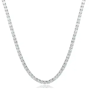 [5A+ Cubic Zirconia] 2.5/4/5MM CZ Brass Tennis Necklace Round Cubic Classic Hiphop Style Trendy Elegant For Women For Men
