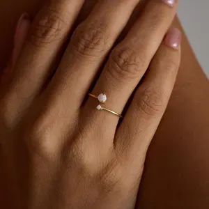 Adjustable Opal Ring Double Opal Stacking Ring Minimalist Engagement Ring Gift for Her