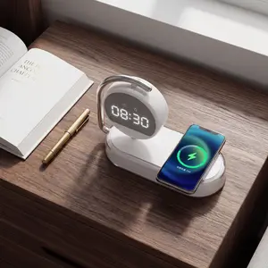 4-in-1 Wireless Charger Stand with Digital Clock, Fast Wireless Charger for iPhone, Smartphone Charging Station with Night Light, Enhanced for Spring, Memorial Day, Easter Home Decor #TikTokShopStockUp #TikTokShopMothersDay
