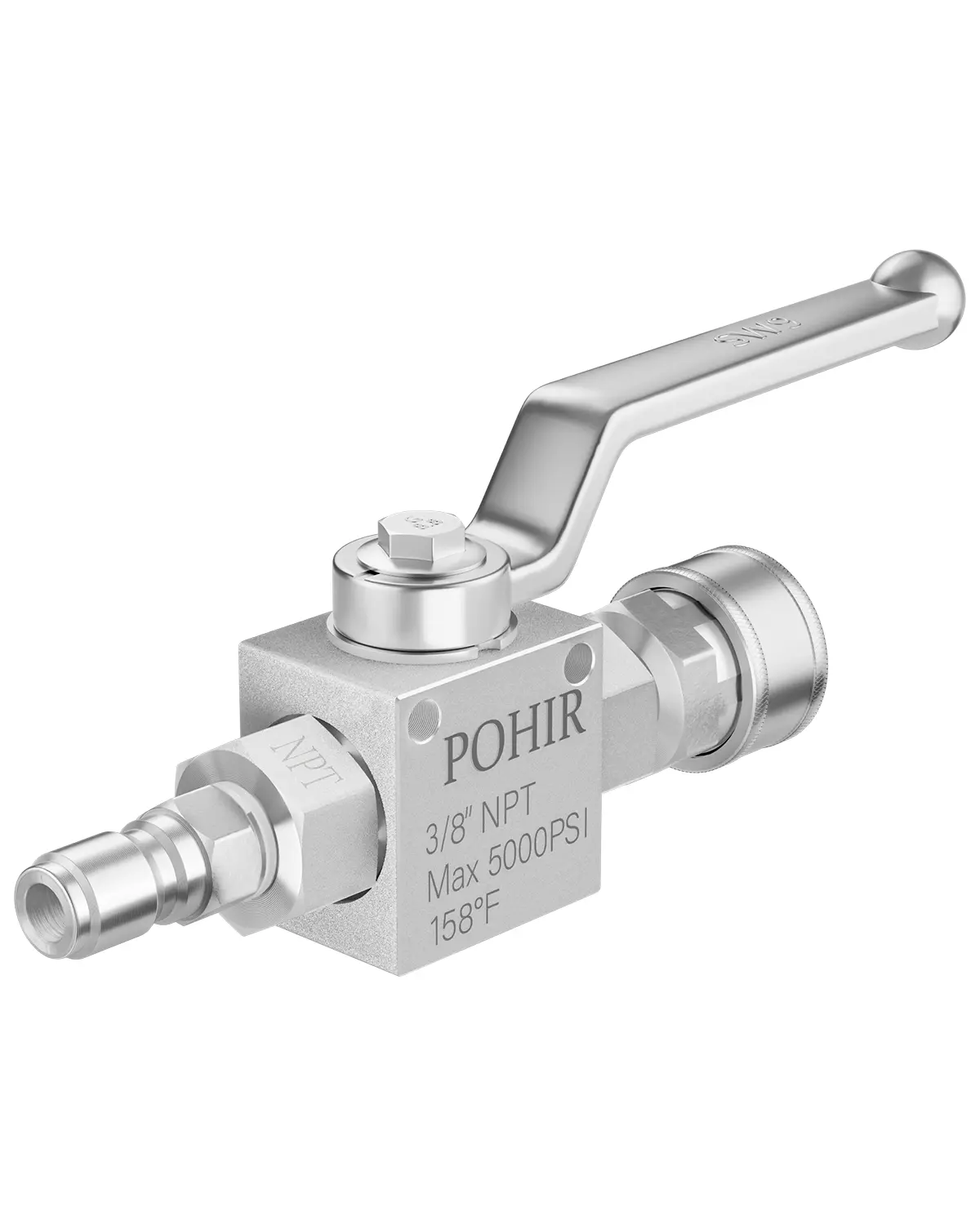 POHIR Stainless Steel Leakproof Ball Valve Set, 5000 PSI Long Handle Shut-Off Valve Parts with 3/8” Quick Connect-Disconnect, 1pcs 3/8" Quick Connect Plug & Hose Fittings for Pressure Washer Hose Control, Metal