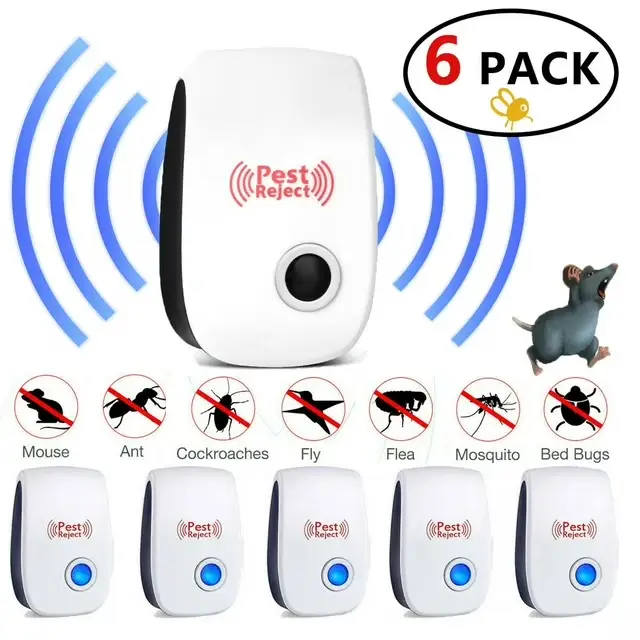 Ultrasonic Pest Control Repeller 6 Pack - Plug-in Electronic Repeller for Bed Bugs, Cockroaches, Ants, Mosquitoes, Rats, Kitchen, Warehouse & Garage