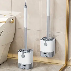 Wall Mounted Long Handled Toothbrush Set, Flexible Bathroom Cleaning Brush, Reusable Hard Plastic Handle with Stand, Suitable for Bedroom, Bathroom, Toilet, Kitchen, Drawer - No Dead Space Cleaning Tools