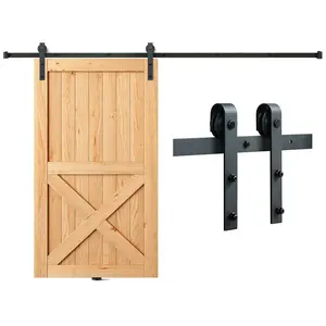 VEVOR 8FT Sliding Barn Door Hardware Kit, TikTokShopBlackFriday, 330LBS Loading Heavy Duty Barn Door Track Kit for Single Door, Fit 3.7-4.3FT Wide and 1.3"-1.8" Thick Door Panel, with Smooth & Silent Pulley (J Shape)