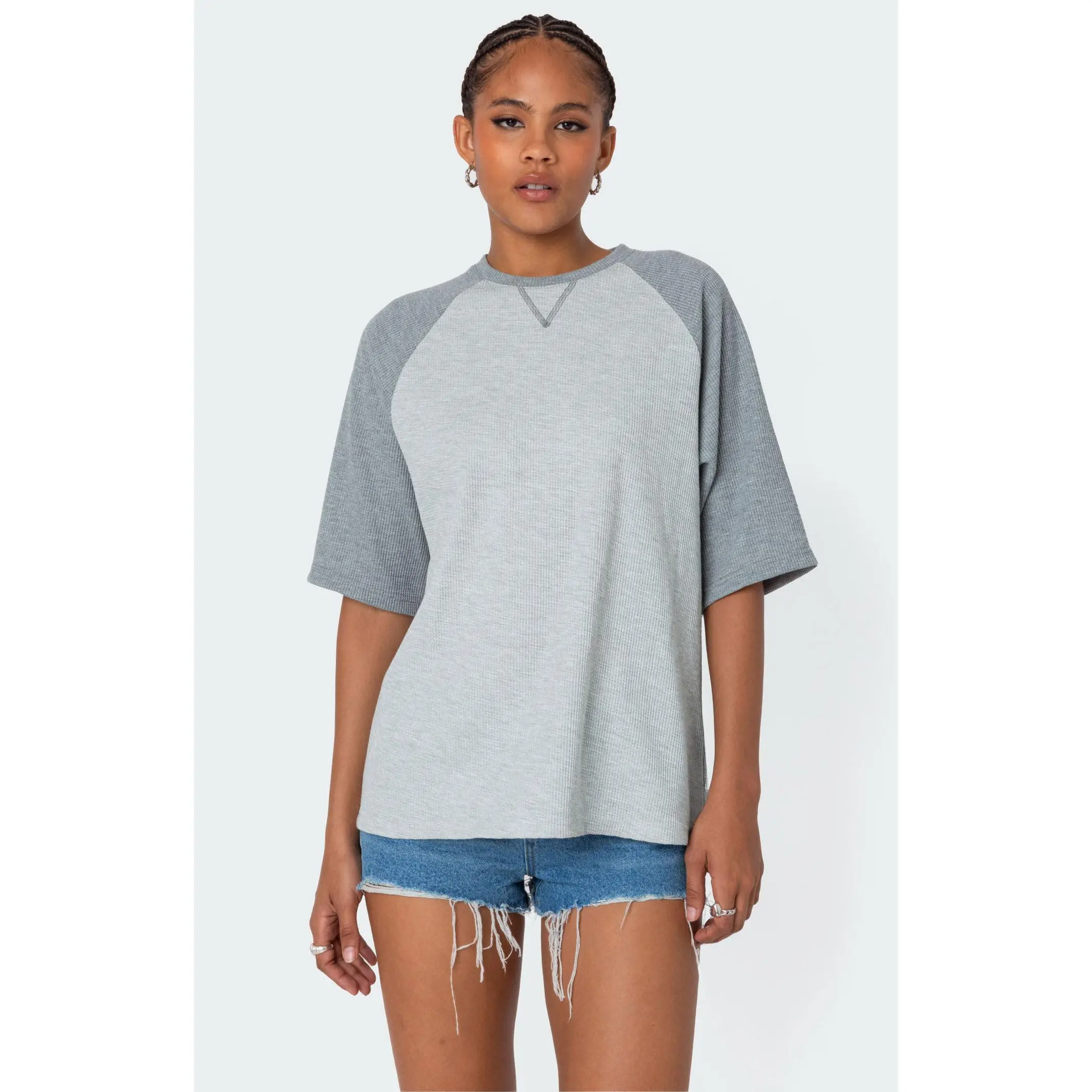 Edikted Women's Oversized Raglan Waffle T-Shirt