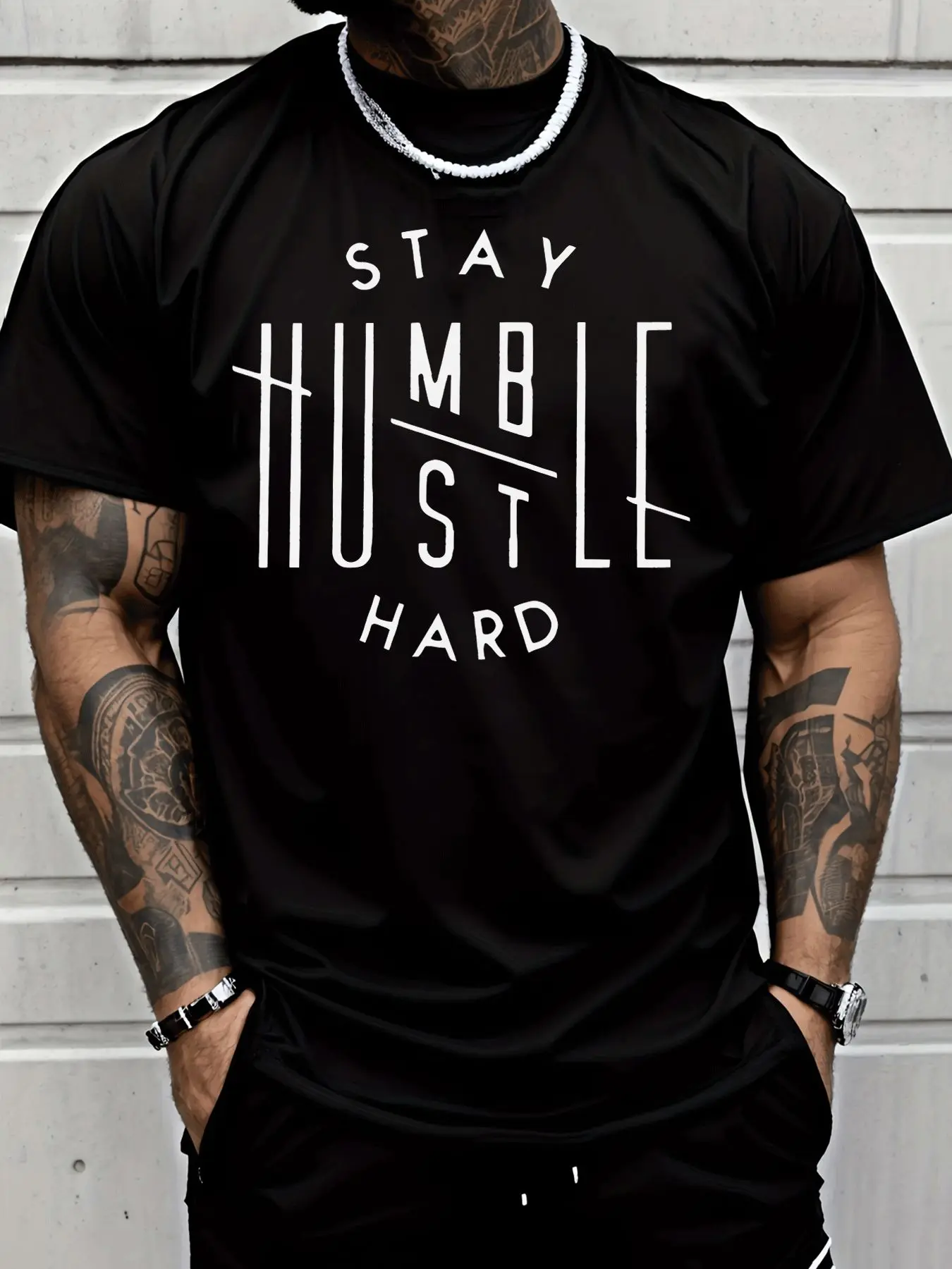 [Classic Street Style] Classic Street Style | Stay Humble Hustle Hard T Shirt | Men's Fashion Casual Trendy Short Sleeve Tee
