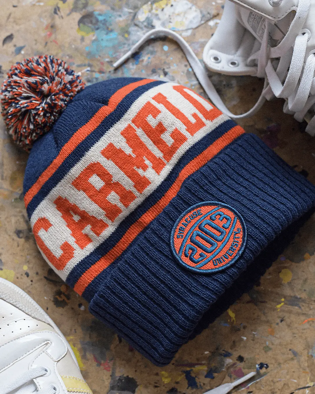 Officially Licensed by Syracuse University #15 Carmelo Anthony Knit Beanie Hat - Cuffed Navy Blue Winter Pom-Pom Cap for College Basketball Fans