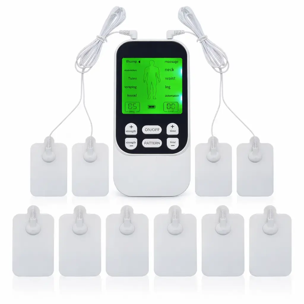 Muscle Massage Unit, 10 Modes 2 Outputs with 10 Electrode Pads, Compact Rechargeable Body Massager