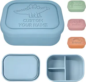 Custom Silicone Lunch Box with Engraved Name Logo Personalized Bento Lunch Box for Adult Women Men for Work Travel Outdoor Meals
