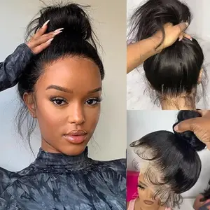 Hidden Strap Straight 360 HDLace Front Wigs Human Hair Pre Plucked 12A Glueless Brazilian Virgin Wig With Drawstring HD Full Lace Human Hair Wig For Women Pre Plucked 180% Density