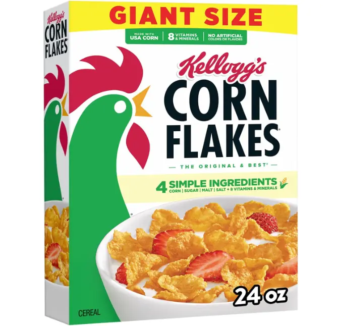 Kellogg's Corn Flakes Breakfast Cereal, Kids Cereal, Family Breakfast, Giant Size, Original, 24oz Box (1 Box) | 8 Vitamins and Minerals, Family Breakfast
