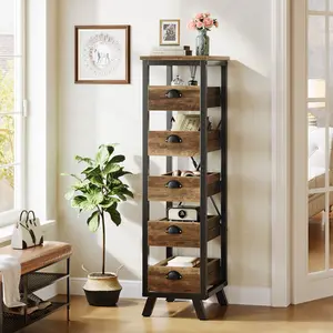 LITTLE TREE Wood Fruit and Vegetable Storage Rack, 5-Tier Narrow Snack Stand Kitchen Stand Fruit Basket, Pull-Out Utility Organizer for Kitchen, Living Room