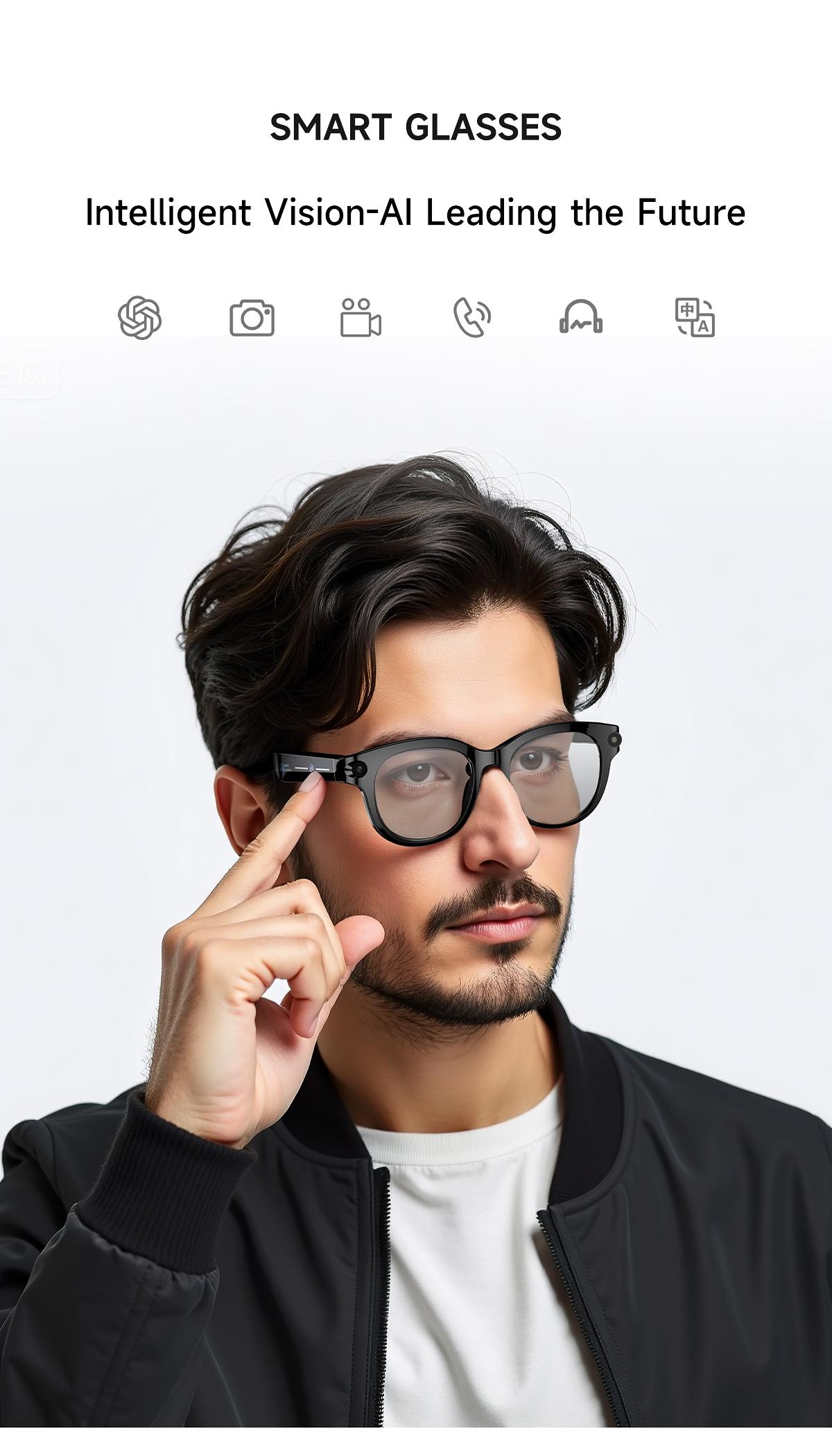 Smart Glasses with 2MP Anti-Shake Camera for Video Recording & Photo Taking, Hands-Free Bluetooth Calling, Translation, Object Recognition, Assistant Conversation, Wireless Portable for Outdoor & Indoor Use, Wearable, Cool Tech Gadgets