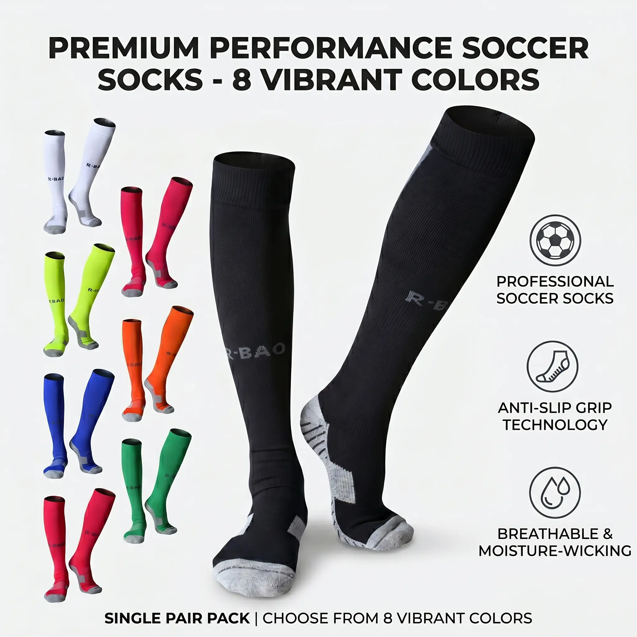 JUPICHUBI Premium Knee-High Compression Soccer Socks - Anti-Slip Athletic Football Socks (1 Pair)