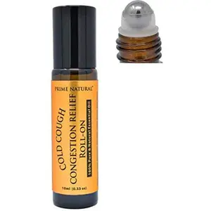 PRIME NATURAL Cold Cough Congestion Relief Essential Oil Roll on (10ml), Pre-Diluted Ready to Use Roller for Sinus, Sore Muscle, Headache & Sleep