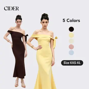 Cider Off-shoulder Asymmetrical Bowknot Mermaid Maxi Dress