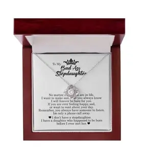 Badass Stepdaughter Necklace Gift, Love Knot Jewelry With Heartfelt Message From Stepmom or Stepdad