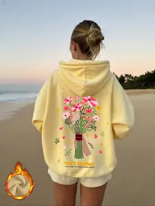 Women's Floral Print Hoodie, Casual Loose Fit Long Sleeve Sweatshirt with Pockets, Comfortable Fall & Winter Fashion Top, Hooded Sweatshirt, Casual Comfy Pullover