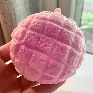 Crunchy Pink Concha Bun Squishy Fidget Toy - Clay Filling with Crunchy Pieces for Satisfying Sensory Play