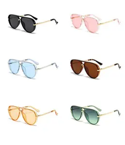 2026 New Fashion UV400 Oversized Aviator Sunglasses Retro Neon Green Black Pink Blue Red Brown
