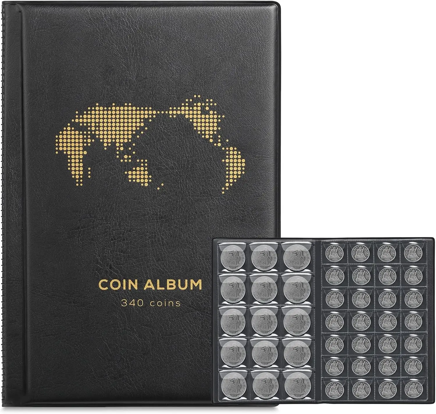 Coin Album Collectors 340 Pockets Coin Collection Book Holder Display Storage Case Collecting Sleeves Organizer, Coin Albums For Collectors, Leather