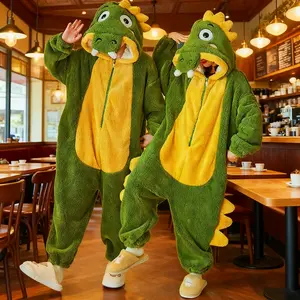 One-piece crocodile pajama, made of flannel, crocodile costume role-play, cute plush pajama, animal cartoon couple outdoor, thickened homewear unisex pajama