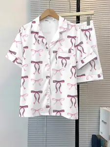 Women's Sleepwear Pajama 2-Piece Set, Comfortable Night Home Wear, Fashion Soft Fabric, Casual Daily Wear, All over Print