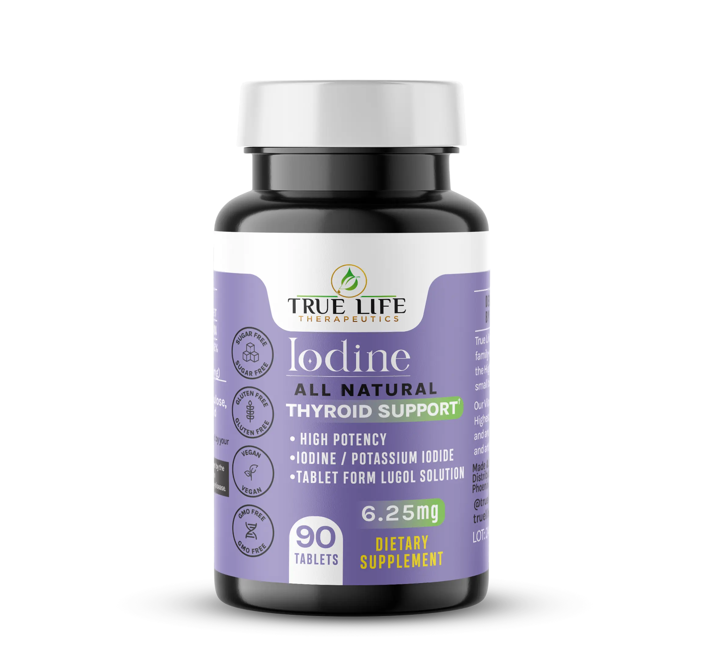 True Life Therapeutics - Lugols Iodine Tablets 6.25mg - Thyroid Health, Detox Support, Hormone Health
