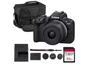 Canon EOS R50 Mirrorless Camera Kit – APS-C RF Camera with 18-45mm Lens, 4K Video, Dual Pixel AF II & Vari-Angle Touchscreen (5811C012) + Shoulder Bag + 64GB Memory Card