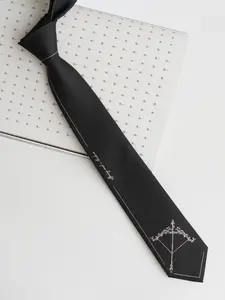 2400-Needle Bow & Arrow Embroidered Skinny Jacquard Tie - Aesthetic Gothic JK/DK Uniform Tie, Spring & Asura Theme Tie, Silvery Thread Details, Designer Tie with Gift Box