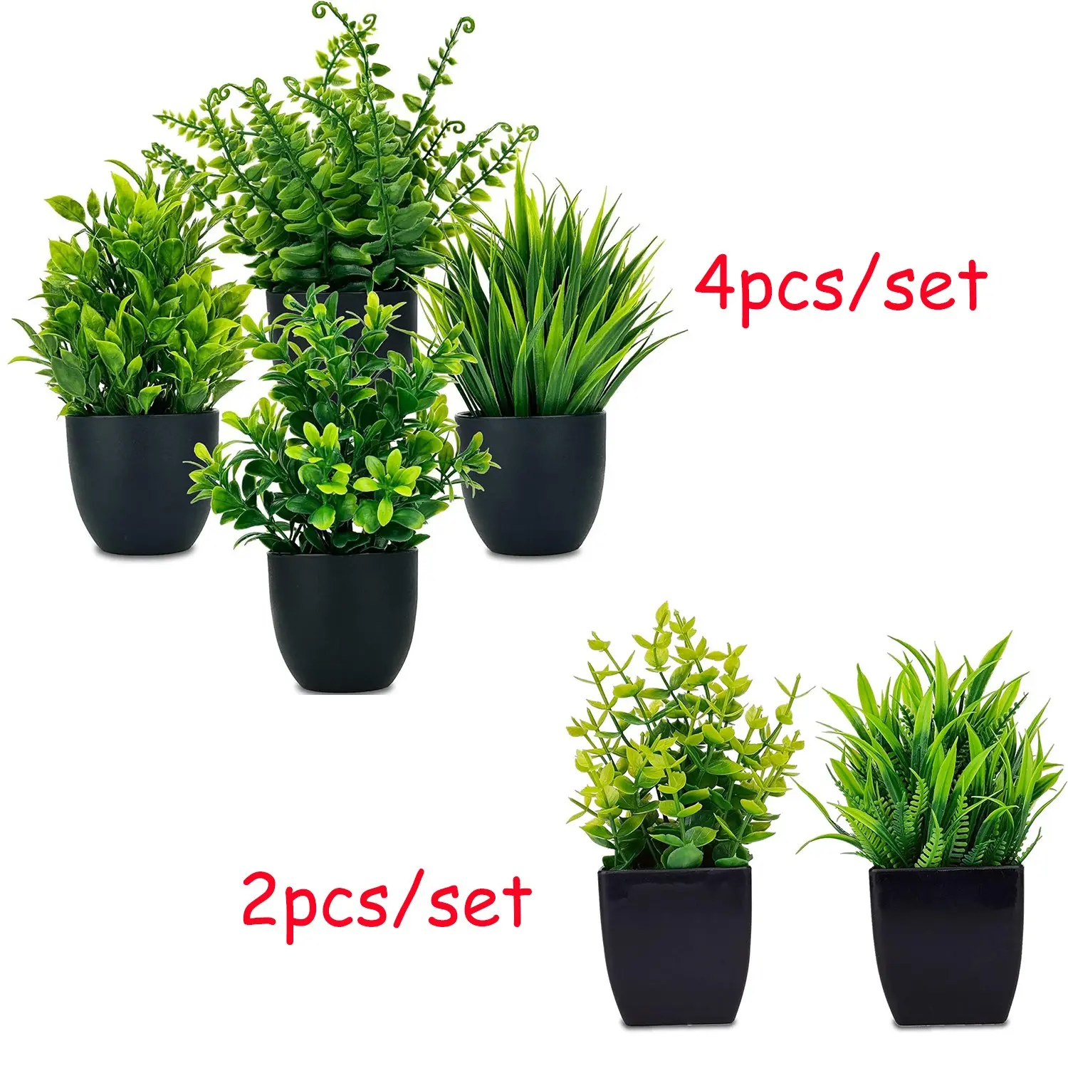 Artificial Potted Plants Set, Artificial Faux Greenery, Decorative Fake Plants, Mini Fake Plants for Indoor Home Office Desk Kitchen House Plants Decor, Colorful Greenery Decoration, Fake Plastic Greenery