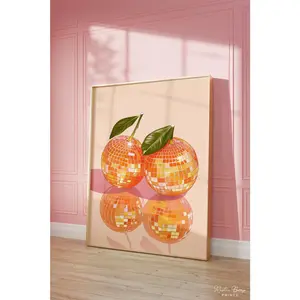 Disco Oranges Art Print | Wall Art Poster | Glam Disco Ball Oranges | Preppy Trendy | Fruit | Kitchen Décor| Gift