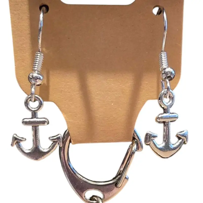 Silver Anchor Earrings with Keychain - Elegant Design, Adjustable Fit, High-Quality Finish