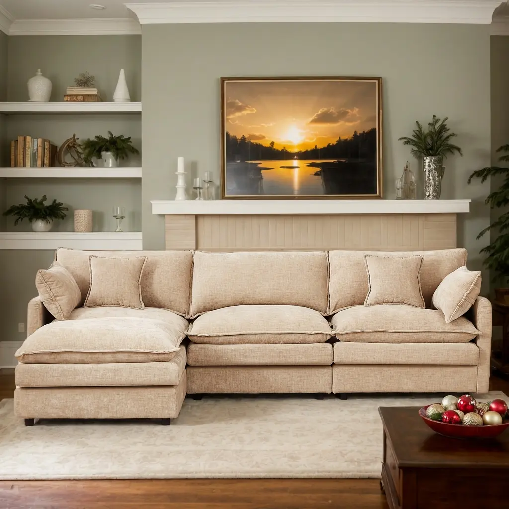 【2 Packages Shipping】Eyisean 102" Chenille Modular Sectional Sofa with Movable Ottoman, Comfy L Shape Deep Seat Cloud Couch, Modern 4-Seat Couches for Living Room, Apartment and Home Office,  Upholstery Sofa with Memory Foam, Easy Assembly