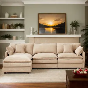 【2 Packages Shipping】Eyisean 102" Chenille Modular Sectional Sofa with Ottoman, 3-Seater L Shape Cloud Couch with Upholstered & Pillow, Comfy Sleeper Sofa for Living Room, Bedroom, Office, Easy Assembly