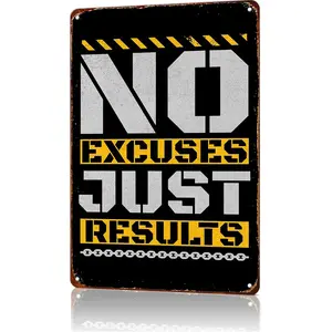 Vintage Inspirational Sign "No Excuses Just Results" Signs Motivational Wall Decor for Gym, Office, Garage & Man Cave 8x12inch Aluminum Decoration Signage