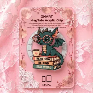 Cute Reading Dragon MagSafe Phone Grip, Fantasy Bookish Stack of Books Acrylic Phone Holder for Kindle, Funny Nerd Dragon Bookworm Gift for Her