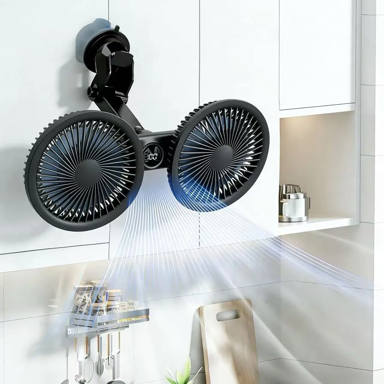 Suction cup fan, Adjustable fans, Multifunctional cooling fan, Rechargeable cooling fan, Foldable cooling fan, Portable car seat cooler, 360° rotation, adjustment, three speed, with 3600mAh batteries, folding fan, suitable for cars, bathrooms, kitchens