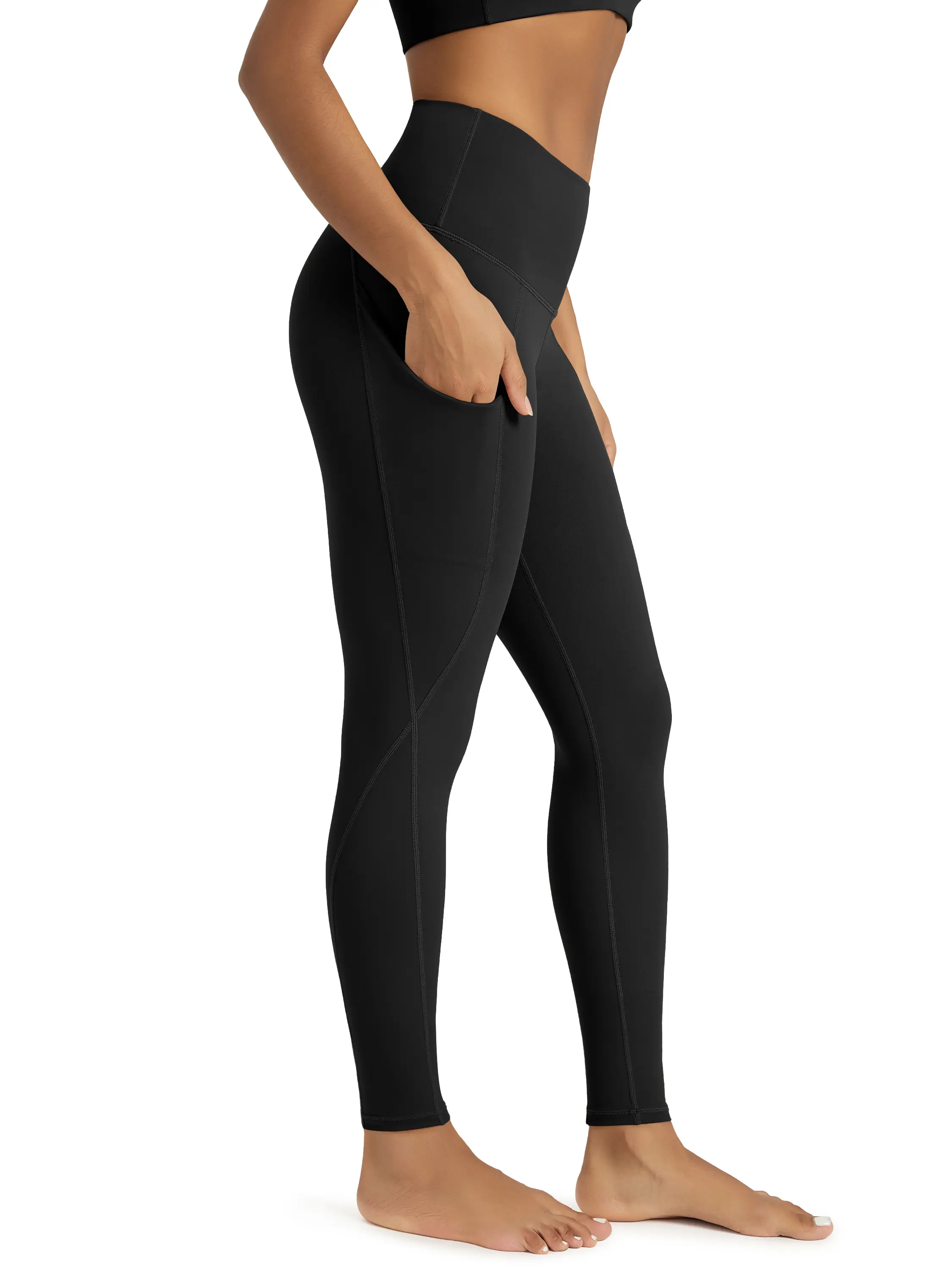 ODODOS Women's High Waisted Plain Yoga Leggings with Pockets - Tummy Control, Non See Through Athletic Workout Leggings, Breathable Fitness Pants for Yoga Running Sportswear