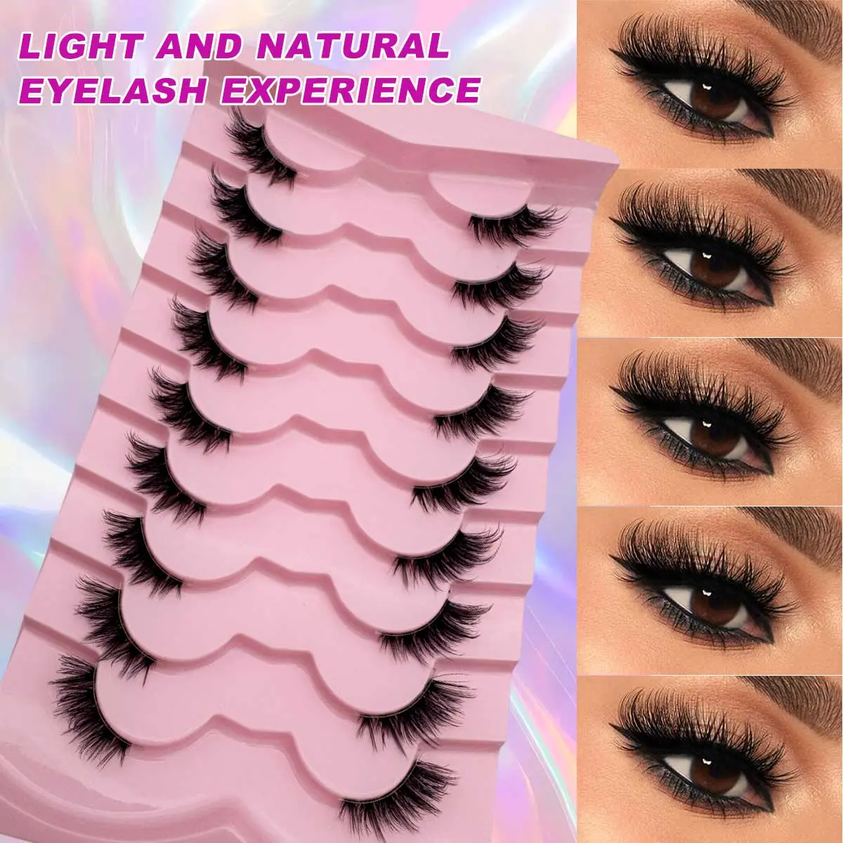 9 Pairs Half Lashes Flawless Natural Look Cat Eye 3D Faux Mink False Eyelashes, Clear Band Gentle Soft Manga Style Enhance Daily or Festive Makeup Looks for Daily Wear, Vacation, Holidays, Makeup, Cosmetic