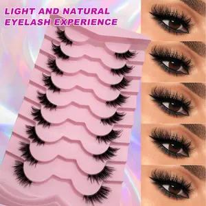 9 Pairs Half Lashes Flawless Natural Look Cat Eye 3D Faux Mink False Eyelashes, Clear Band Gentle Soft Manga Style for Daily Wear, Vacation, Holidays, Makeup