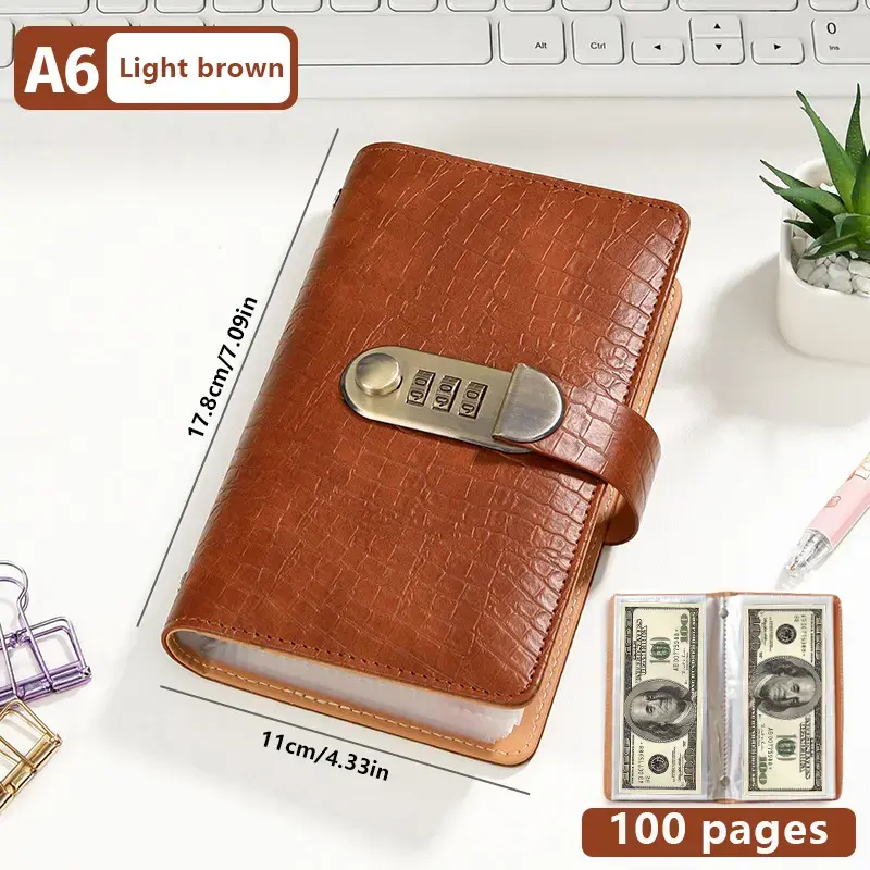 A6 savings notebook, a small financial management book with a lock, suitable for storing money and important information, cash notebook Bill Organizer Planner Monthly Budget Planner